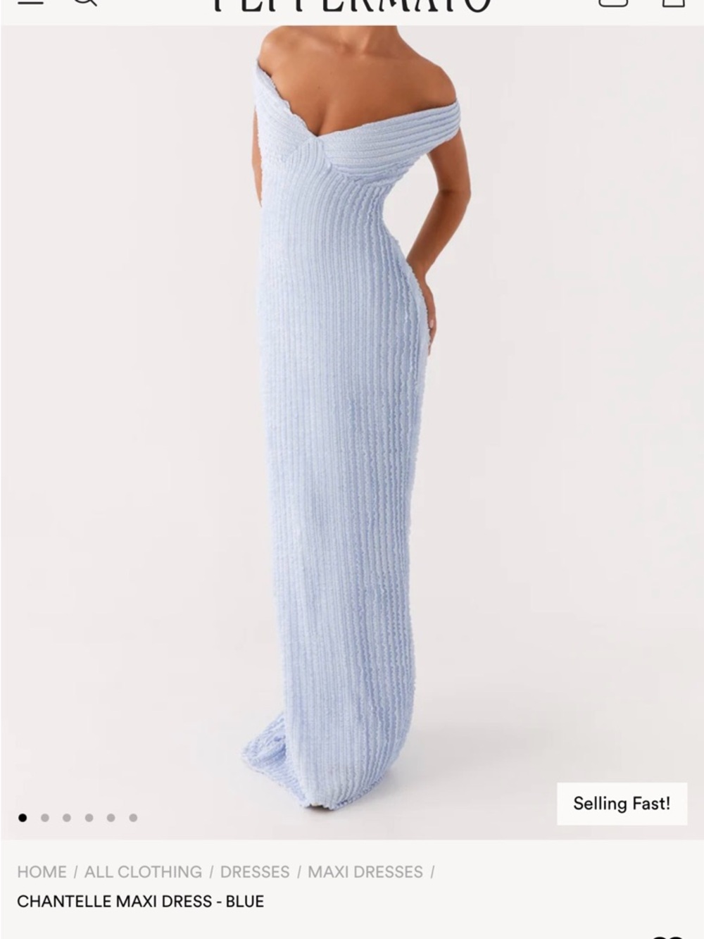 Peppermayo Chantelle Off-Shoulder Maxi Dress — Light Blue